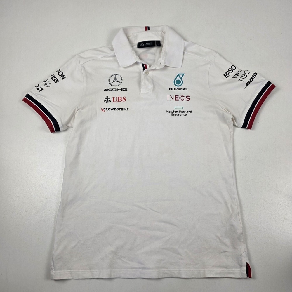 Mercedes AMG Petronas Polo Shirt Mens Medium White Formula 1 Tommy Hilfiger